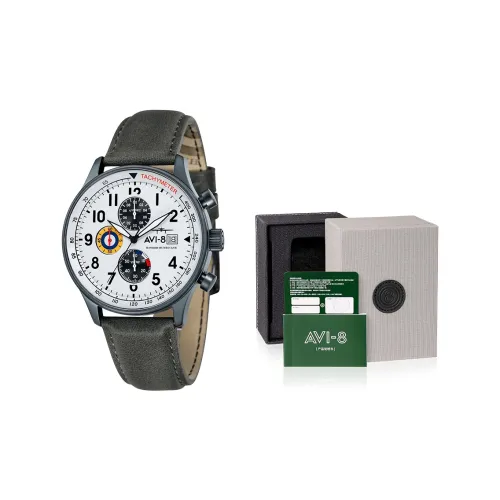 AVI 8 HAWKER HURRICANE Наручные часы Кварцевый механизм Натуральная кожа Ремень 42 мм Белый циферблат Мужские часы