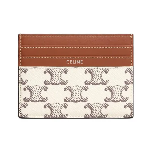 CELINE TRIOMPHE CANVAS с Телячьей Кожей Держатель для Карт Большой Мужской Коричневый и Бежевый