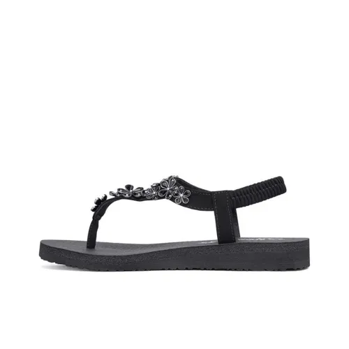 Skechers Meditation Резиновая подошва Тихий Шлепанцы Женские Чисто черный