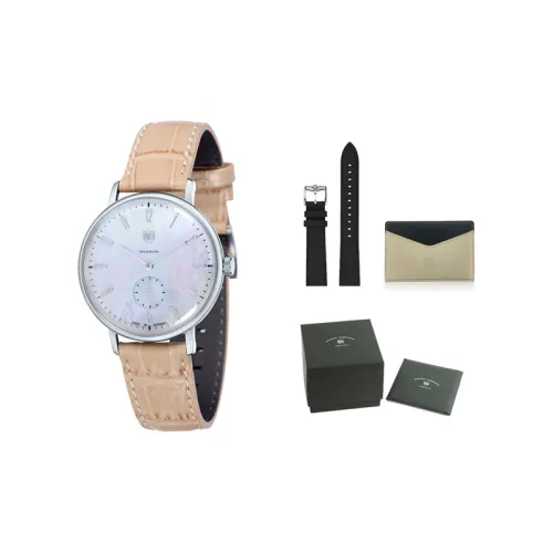 DUFA Кварцевый механизм Унисекс Часы Белый циферблат Нержавеющая сталь Корпус Часы Естественная кожа Ремешок