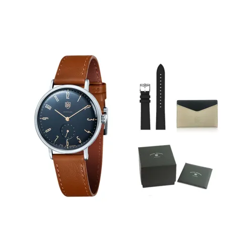 DUFA Кварцевый механизм Унисекс Часы Черный циферблат Нержавеющая сталь Корпус Часы Естественная кожа Ремешок