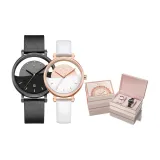 Sunset Пара Часы - Однотонный Кожаный Ремешок Модель