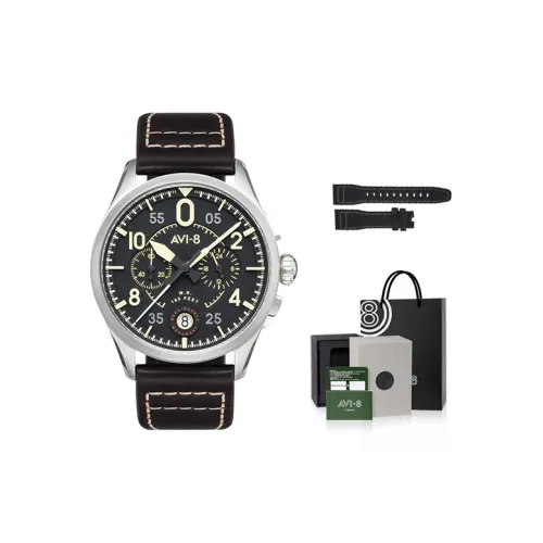 AVI 8 Spitfire Collection Кварцевые мужские часы натуральная кожа ремешок черный циферблат