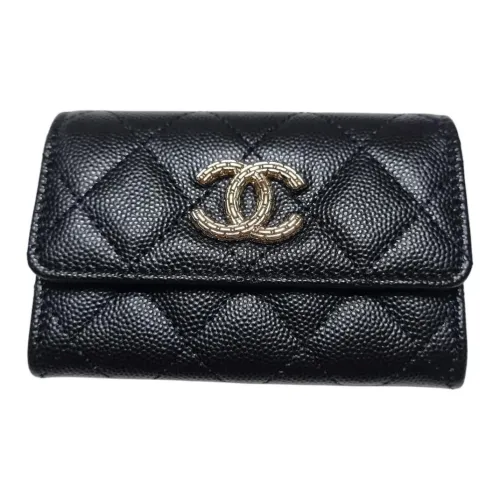 CHANEL Икорный Телячья кожа Держатель для карт Женские Черный