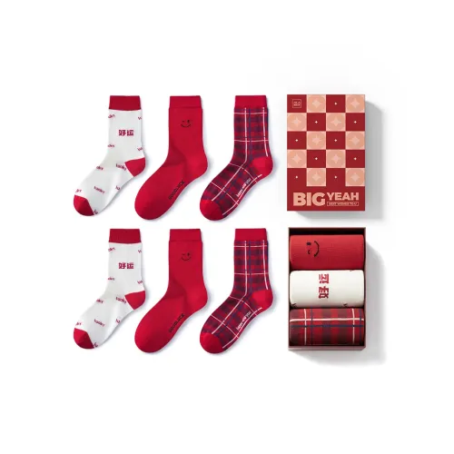 HLA Smile Red Lucky Red Plaid Red 1022 Men's Mid Shin Socks HLA Улыбка Красный Счастливый Красный Клетка Красный 1022 Мужские Носки до икры MID
