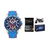 [Подарочная коробка комплект + Байкерский украшение] Синий циферблат, синий ремешок