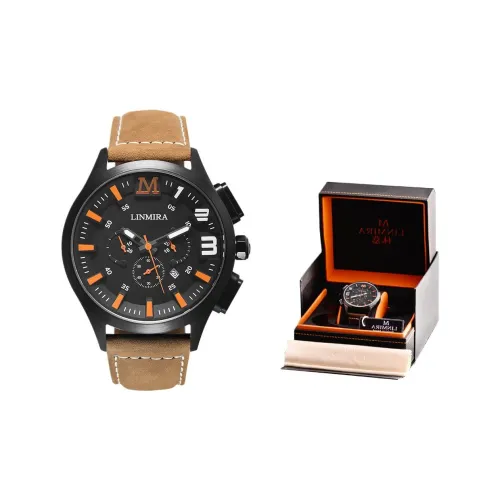 Linmira Мужские часы Кварцевый механизм Коровья кожа Ремешок Черный циферблат