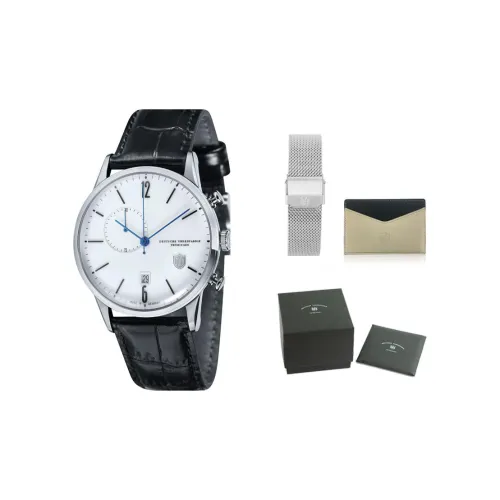 DUFA WEIMAR CHRONO Collection Кварцевый механизм Унисекс Часы Белый циферблат Корпус из нержавеющей стали Ремешок из натуральной кожи