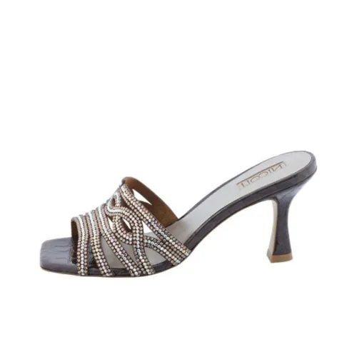 NICOLI Кристальные Слипоны 7,5 см Женские Коричневые