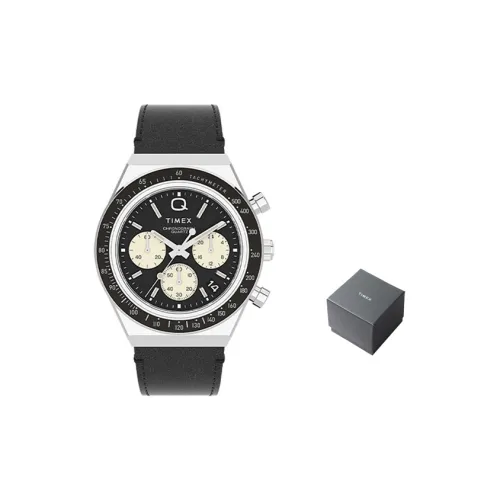 TIMEX Q Series Мужские часы Кварцевый механизм Кожаный ремешок 40 мм Черный циферблат