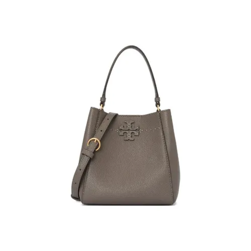TORY BURCH McGraw Коровья кожа Ведрообразная сумка Портативная сумка через плечо Маленькая женская сумка Цвет слоновая серый