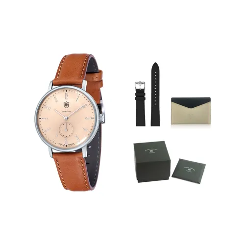 DUFA Кварцевый механизм Унисекс Часы Розовый циферблат Часы из нержавеющей стали Корпус Часы из натуральной кожи Ремешок