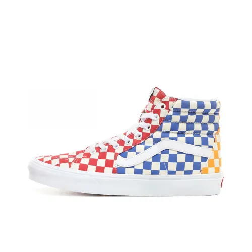 VANS SK8 Шахматный узор Покрытие Устойчивый к истиранию Высокие Кроссовки для скейтбординга Унисекс Красный Желтый Синий Пэчворк