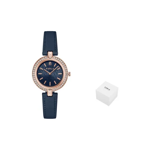 Furla Женские часы Кварцевый механизм Естественная кожа Ремешок 34 мм Синий циферблат