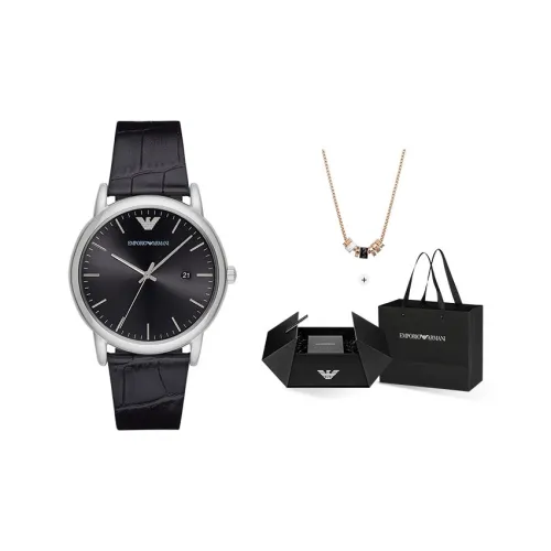 EMPORIO ARMANI Мужские часы Кварцевый механизм Кожаный ремешок Черный циферблат