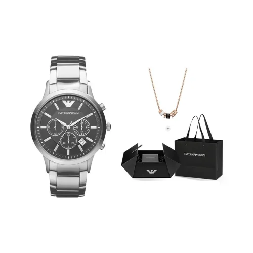 EMPORIO ARMANI Черный Warrior Часы Кварцевый механизм Ремешок из нержавеющей стали Черный циферблат Мужские часы