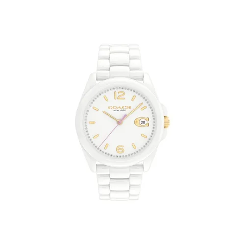 COACH Greyson Наручные часы Кварцевый механизм Керамика Ремень Белый циферблат Женские часы