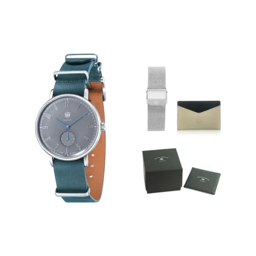 DUFA Кварцевый механизм Унисекс Часы Серый циферблат Нержавеющая сталь Корпус Часы Естественная кожа Ремешок