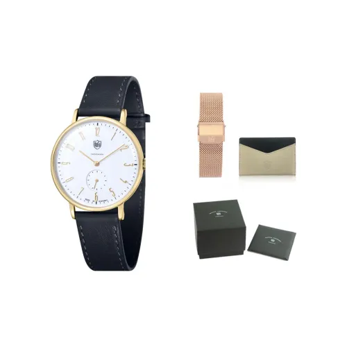 DUFA Кварцевый механизм Унисекс Часы Белый циферблат Нержавеющая сталь Корпус Часы Естественная кожа Ремешок