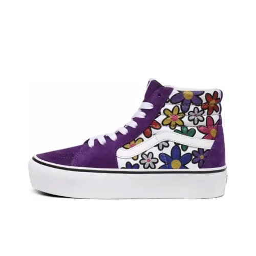 VANS SK8 Блестящий розовый Daisies Платформа 2,0 Высокие кроссовки для скейтбординга Женские Фиолетовый Хризантема