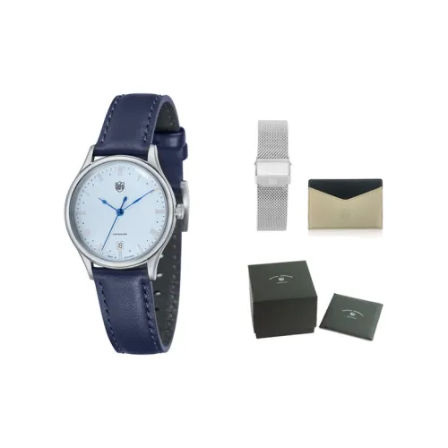 DUFA Кварцевый механизм Унисекс Часы Синий циферблат Нержавеющая сталь Корпус Часы Естественная кожа Ремешок