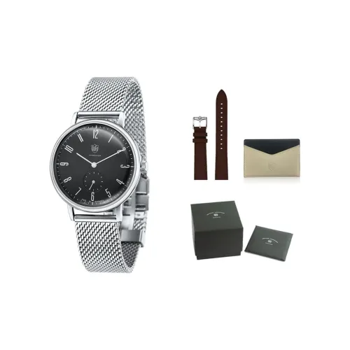 DUFA Кварцевый механизм Унисекс Часы Черный циферблат Нержавеющая сталь Корпус Часы Нержавеющая сталь Ремешок