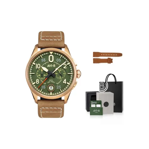 AVI 8 Spitfire Collection Кварцевые мужские часы натуральная кожа ремешок зеленый циферблат