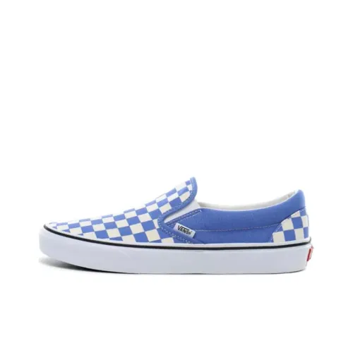 Vans Slip On Series Шахматный узор Классический Низкий Топ Скейтборд Кроссовки Унисекс Синий Белый