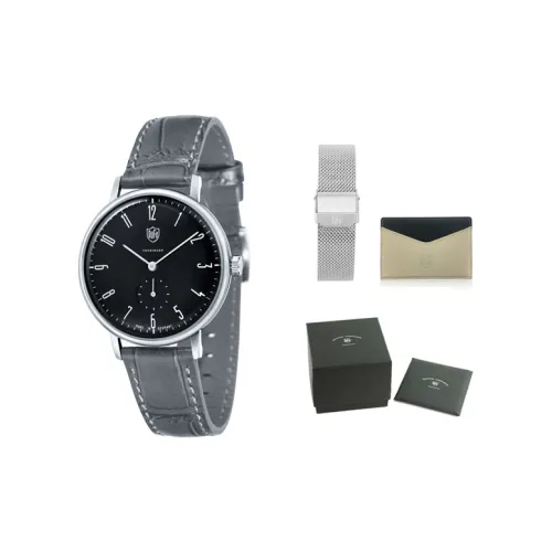 DUFA Кварцевый механизм Унисекс Часы Черный циферблат Нержавеющая сталь Корпус Часы Естественная кожа Ремешок