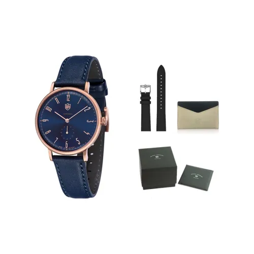 DUFA Кварцевый механизм Унисекс Часы Синий циферблат Нержавеющая сталь Корпус Часы Естественная кожа Ремешок