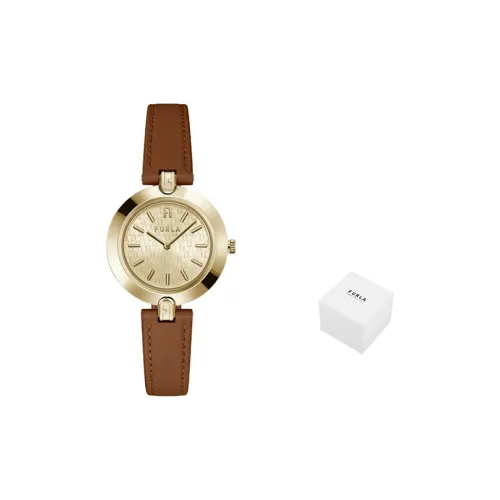 Furla Наручные часы Кварцевый механизм Натуральная кожа Ремешок Золотой циферблат Женские часы