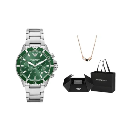 EMPORIO ARMANI Мужские часы Кварцевый механизм Ремешок из нержавеющей стали 43 мм Зеленый циферблат