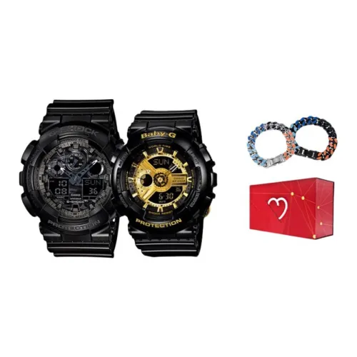 CASIO Парные часы Коллекция GA BA Коллекция Кварцевый механизм Смольный ремешок Часы Унисекс Черный циферблат