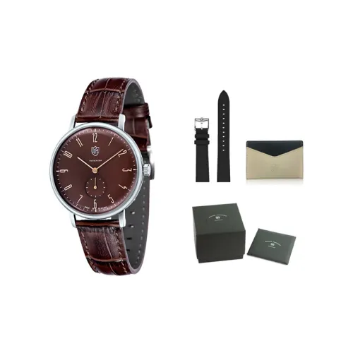 DUFA Кварцевый механизм Унисекс Часы Кофейный циферблат Часы из нержавеющей стали Корпус часов Естественная кожа Ремешок