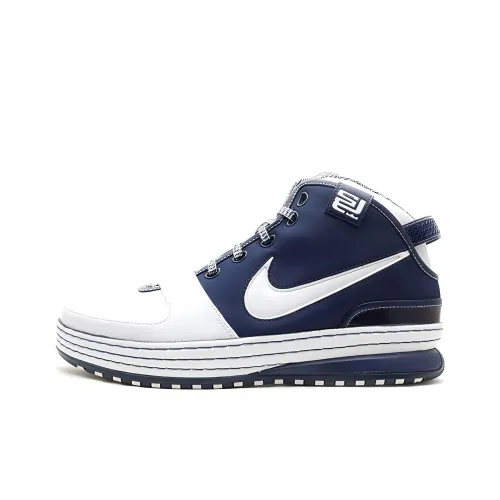 Nike Lebron 6 Yankees Slip-resistant Lightweight MID Top Vintage Basketball Shoes Men's White Blue