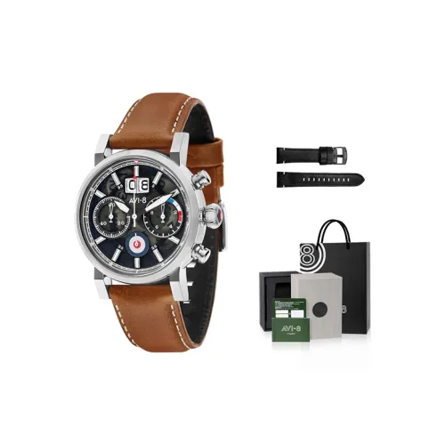 AVI 8 Military Watch Collection Мужские часы Кварцевый механизм Естественная кожа Ремешок Черный циферблат