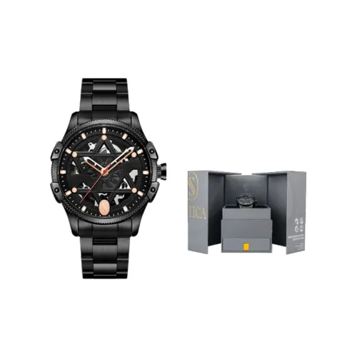 SNIICA Michelangelo Collection Мужские часы Автоматический механический механизм Нержавеющая сталь Ремешок Черный циферблат