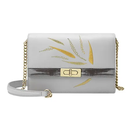 Ancient Yi Xi Коровья кожа Чонсам Вышивка Сумка через плечо Женская Иней Снежно-серый