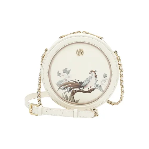 Ancient Yi Xi Коровья кожа Премиум Маленькая круглая сумка Сумка через плечо Сумка на плечо Женская Чай Лунно-белый