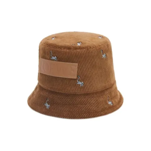 LOEWE Cotton Velvet Calfskin Bucket Hats Unisex Brown