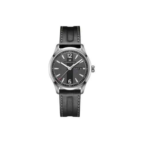HAMILTON Broadway Collection Кварцевый механизм Мужские часы Часы 40 мм Черный циферблат Корпус из нержавеющей стали Ремешок из коровьей кожи
