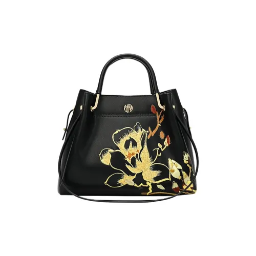 Ancient Yi Xi Коровья кожа Винтажный принт Одно плечо Сумка бабушки Женская Черная