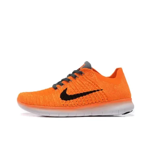 Nike Free RN Flyknit Амортизация Износостойкие Низкие Кроссовки для Бега Женские Оранжевые Черные