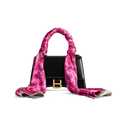 Balenciaga HOURGLASS Телячья кожа с шелком сумка через плечо маленькая сумка женская розовый и черный