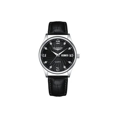 GUANQIN Кварцевый механизм натуральная кожа ремешок мужские часы черный циферблат