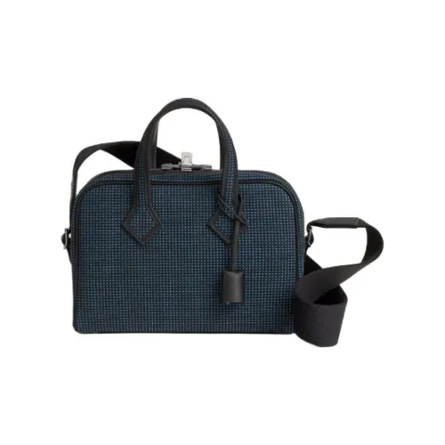 HERMES Victoria III Fourre tout Сумка из холста с кожей Swift Victoria Сумка через плечо Мини Женский Синий и Черный