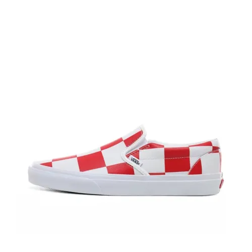 Vans Slip On Series Кожа Check Классический Низкий Топ Скейтборд Кроссовки Унисекс Красный Белый