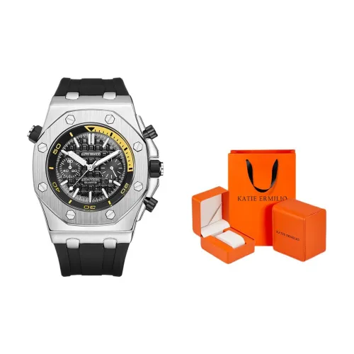 Katie Ermilio Наручные часы Кварцевый механизм Силиконовый ремешок Серебристый циферблат Мужские часы