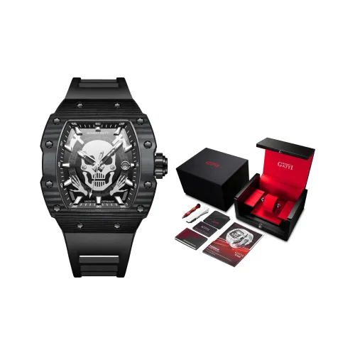 BONEST GATTI Phantom Time Автоматический Механический Механизм Резиновый Ремешок Часы Мужские Черный Циферблат