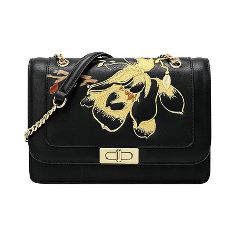 Ancient Yi Xi Коровья кожа Маленькая квадратная сумка Сумка через плечо Женская Черная